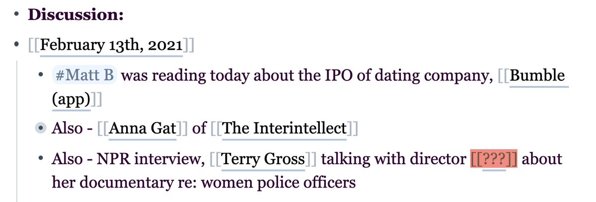 112/n super useful little practical tip for writers - make [[???]] into its own hashtag + highlight with custom CSS(Partly inspired by  @MatMcGann 's [[blahblahblah]] idea)You're writing, fast - you need a placeholder - and dropping THIS link means you can circle back later...