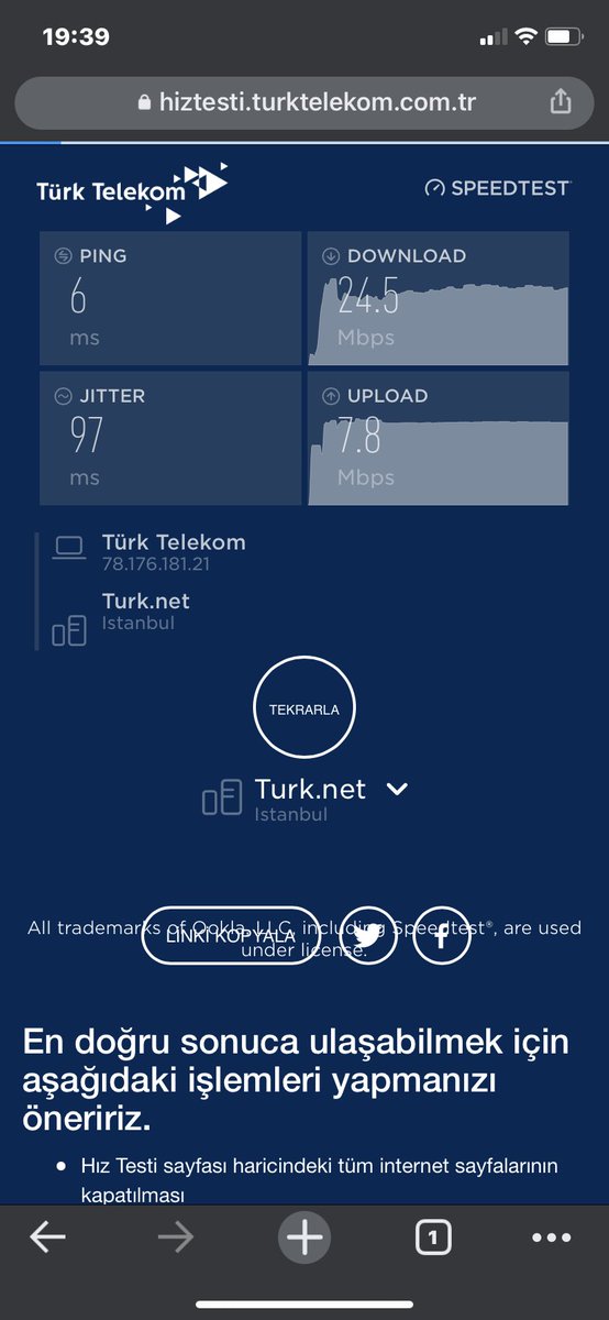 Madem 24 mb internet hızı vereceksiniz ben neden size 50 mb için para ödüyorum 2 aydır bir interneti düzeltemediniz. Hergün modem resetle dur modem resetle dur. Madem yapamıyosunuz bu işi yapamıyoruz biz diyip iptal edin arkadaşım üyeliğimi. Yeter sıkıldım artık ya <a href="/TurkTelekom/">Türk Telekom</a>