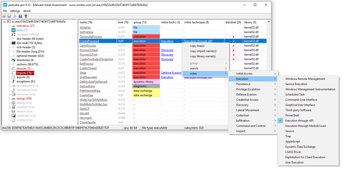 ochsenmeier's tweet photo. Next #pestudio with flexibility to assign indicators to the appropriate @MITREattack Technique #Malware #infosec https://t.co/ncwTCMNIoK