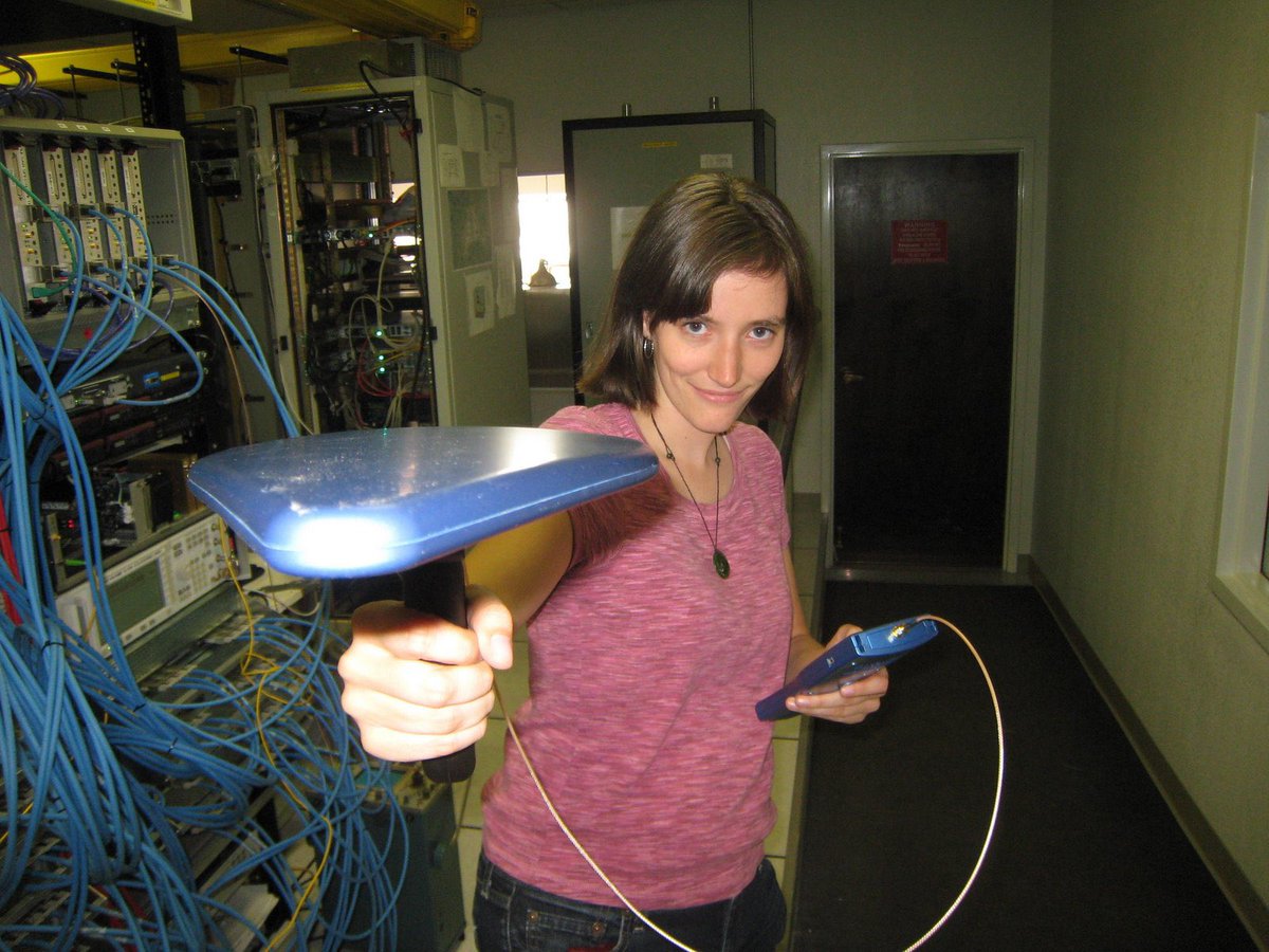 I worked for Jill Tarter in 2008 as an REU student, classifying radio frequency interference (RFI) at the Allen Telescope Array. This was like 20+ hours in the car so this is some of what we talked about! (Pic is me in 2008 looking for RFI- no idea what this device was) /1