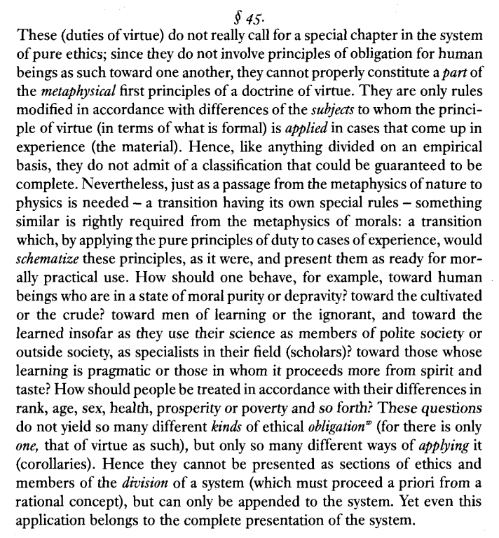 As we can see, however, Kant thinks the ethical life (for specifically *human* rational beings requires great attention to particulars; morality requires us to take social categories into account. Here both Mills and Kant reject the so-called "colorblind" approach to ethics.