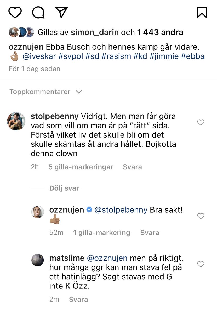 ozznujen's tweet photo. Några har skickat rassetrollen på mig och jag försöker trolla tillbaka men det går så där 😅🤷🏻♂️ #svpol #sd #rasister #jimmie #bjuder #ebba #på #fika #mysigt #med #rasism #tycker #både #kd #och #moderaterna https://t.co/xuTrVg6xUi