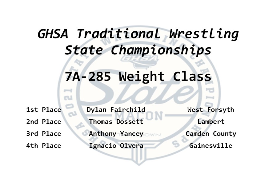 OfficialGHSA's tweet image. Traditional Wrestling   🤼 | State Championship
Congratulations  Dylan Fairchild #WestForsyth      
2021 7A Boys 285 lb State Champion  🏆

@thesterilaser #Reslite #SportsMedicineSouth

(See Full Results @ trackwrestling.com)