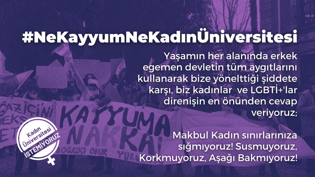 Kayyumlara, cinsiyetçi eğitim politikalarına, kadın düşmanlarına yaşam alanlarımızda geçit vermeyeceğiz!

#NeKayyumNeKadınÜniversitesi