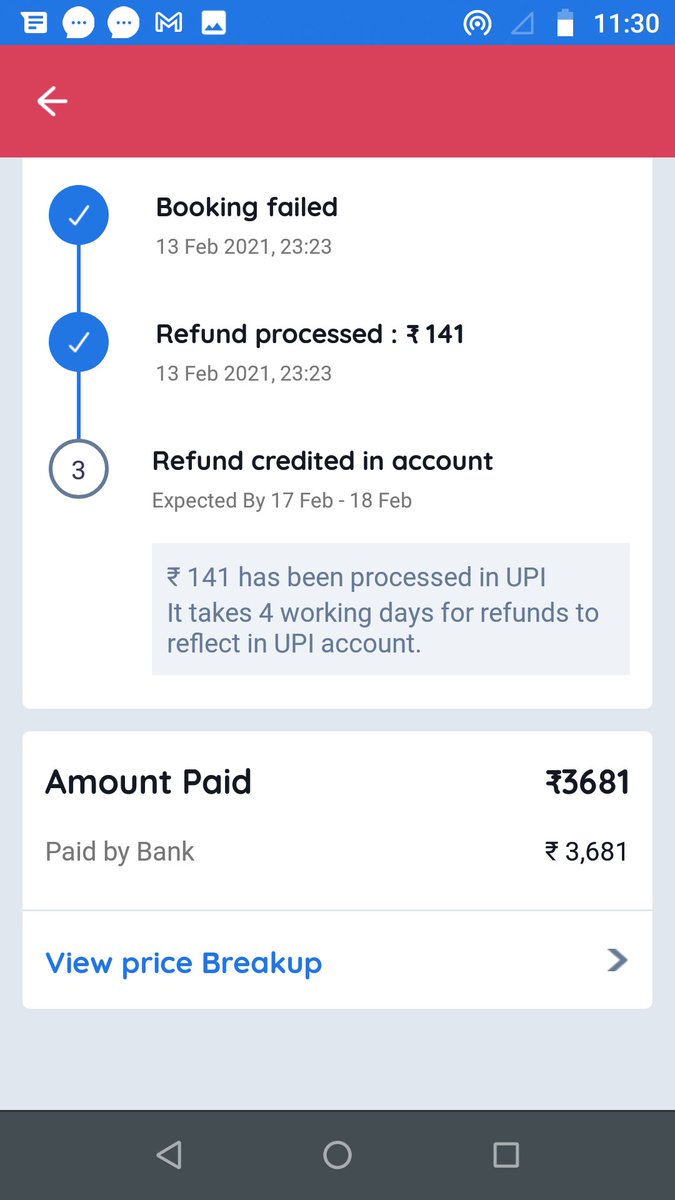 rvbash05's tweet photo. @goibibo Train booking failed. Amount paid INR 3681. Refund received INR 141? Screenshots attached. I don't understand. Kindly help immediately. Registered phone number 8130649905 https://t.co/NvHy24oCzS