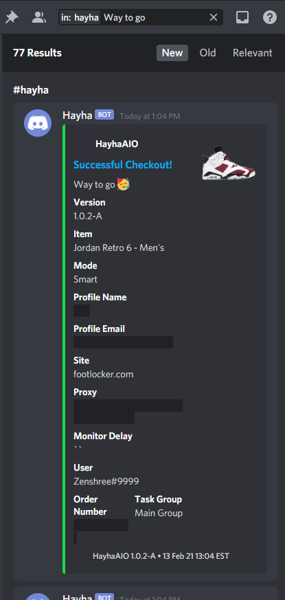 zenshreee's tweet photo. Jordan 6 Carmine - 79 Checkouts

Bot: @HayhaBots @balkobot @KageAIO 

Proxies: @OculusProxies @lavishproxies 

Group: @notify @Calicos_IO 

FNF: @PbsFnF @SodanoFnF 

Thanks @notify for the @HayhaBots Key! https://t.co/8JyaHw0hXf