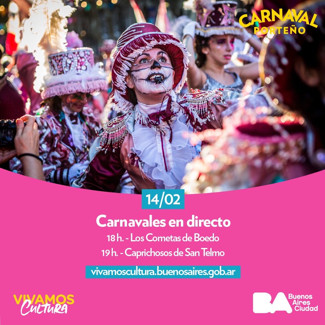 🎉 Este año el Carnaval late en Vivamos Cultura 🎉

⚡ Desde hoy y durante todo febrero el gran festejo de los barrios desfila por vivamoscultura.buenosaires.gob.ar con una programación digital para celebrar el Carnaval Porteño con todo el color de la identidad popular.

#SomosCarnaval