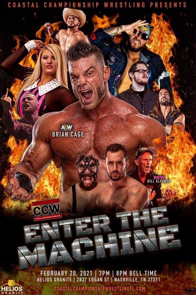 CCWAliveTV's tweet photo. #Nashville!

One week from today, #EnterTheMachine.

@MrGMSI_BCage vs. @KCwrestles 

Plus!
@BangerangJake challenges for the #CCW Championship.

@ThrashJustice, @thealexocean, @ViniciousFights, @christijaynes, @BookMarina25 

And a whole lot more!

https://t.co/yt4QEmQ2P8 https://t.co/YJOmuXQV79