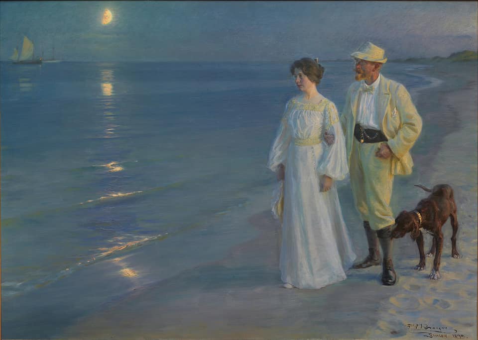 Peder Severin Krøyer
(Stavanger, 23 luglio 1851 – Skagen, 21 novembre 1909)
Serata estiva a Skagen Beach - L'artista e sua moglie, 1899