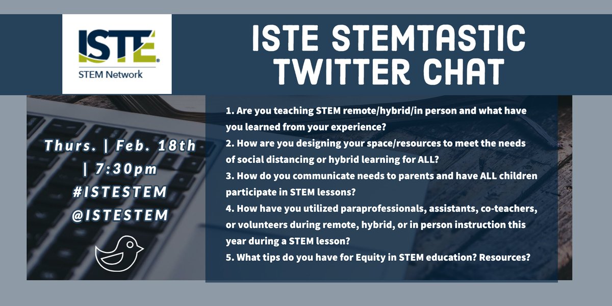 patriciasmeyers's tweet photo. Join us Thursday, at 7:30 for Equity in STEM Education...ALL welcome. @ISTESTEM @iste #ISTESTEM https://t.co/7elSUZ4NLn