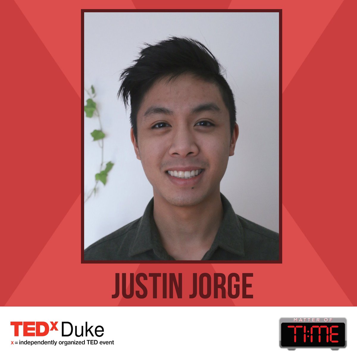 We can't believe there are 8 days until #TEDxDuke2021! You must sign up at the Duke Box Office to get the livestream link. Register here: tinyurl.com/tedxduketickets.

Our next speaker is Justin Jorge!

Full Bio: facebook.com/tedxduke