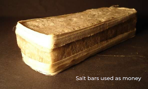 (7/35) As long as this equation between salt and everything it can be traded for (the 'exchange rate') remains stable, salt is a perfectly usable 'medium of exchange'. If you sell something, the buyer just pays you its worth in salt. Salt is now a 'store of value'. Neat huh?