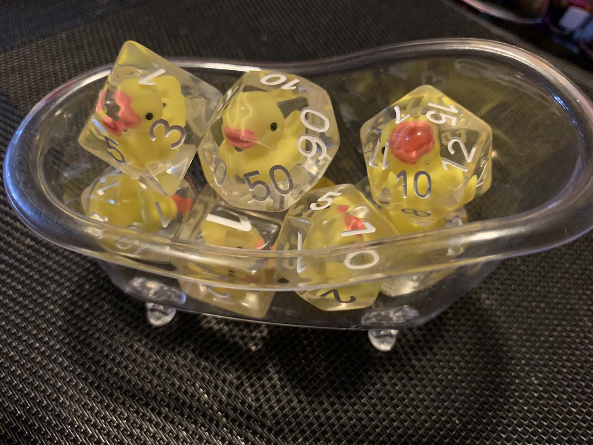 I got these for my wife, she has an obsession with rubber duckies. Even came with a cool little bath tub to hold the dice
#dnd #dice