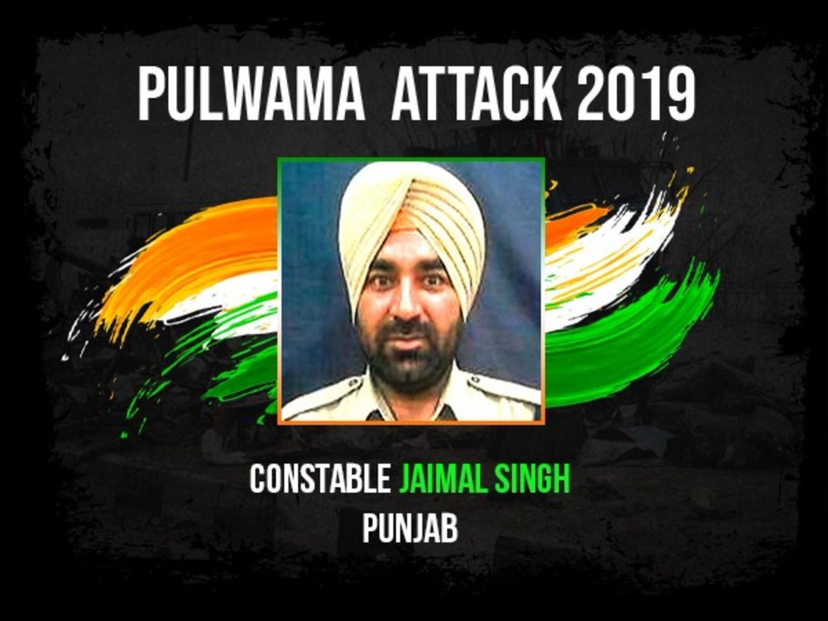 Pulwama immortals -3Salutes toCONSTABLE JAIMAL SINGHhe was the driver of the fateful bus which was targeted by terrorists in  #PulwamaAttack He had only 1 dream good education for his son n was planning to shift family Chandigarh from Moga by end of Feb  #KnowYourHeroes