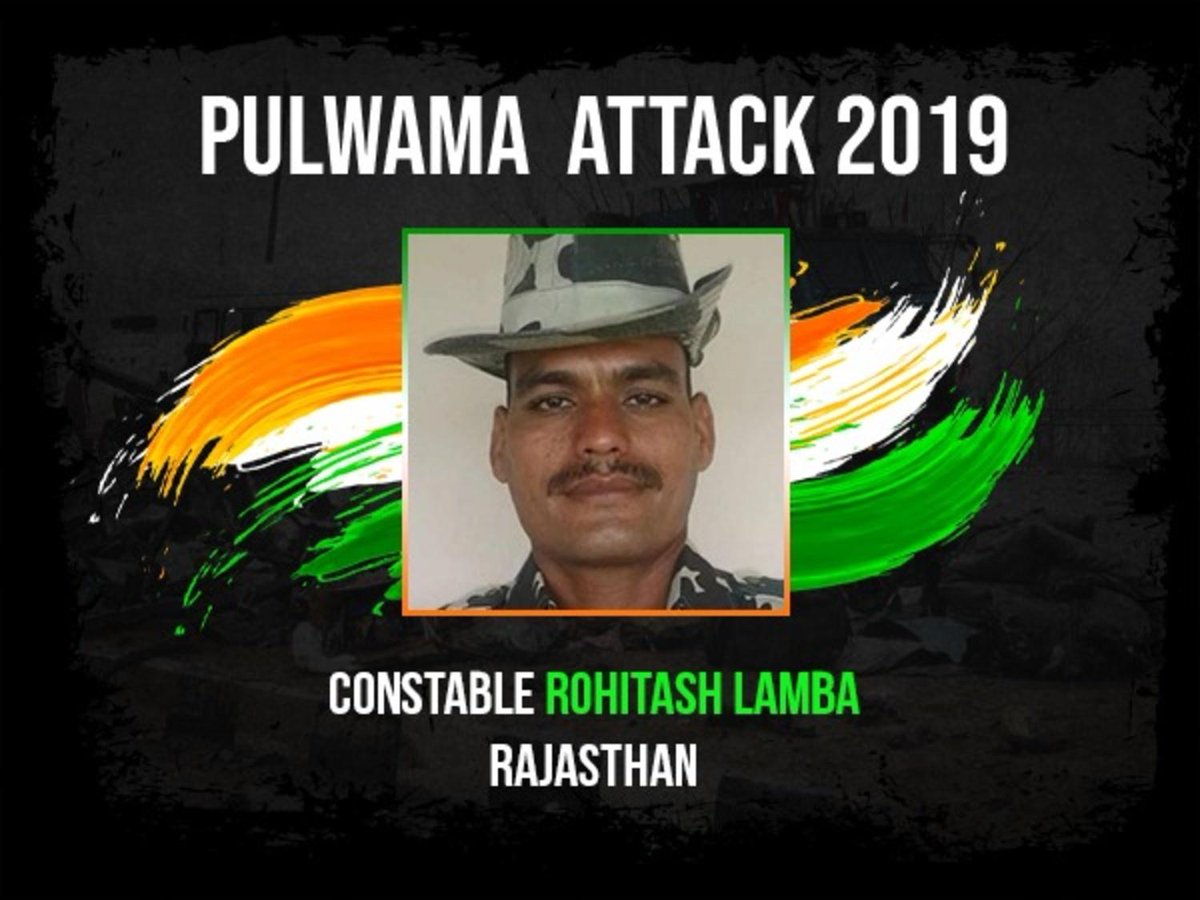Pulwama immortals - 5Salutes to CONSTABLE ROHITASH LAMBAhe was just 27 when he immortalized himself, his daughter was just two months old when  #PulwamaAttack happenedHailing from Amarsar area of Jaipur  #Rajasthan he had joined  @crpfindia  at the age of 25 #KnowYourHeroes