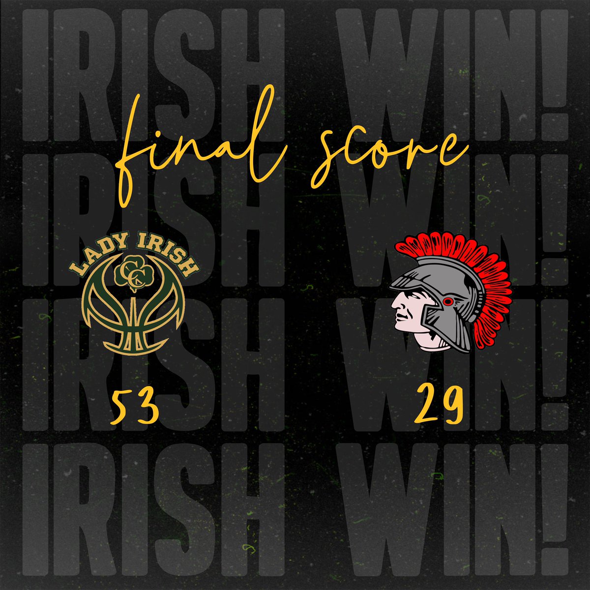 Lady Irish put together a strong second half to pull away from Southeastern, 53-29, to advance to the second round of the Sectional Tournament. 

<a href="/abbigailpete/">Abbigail Peterson</a> led all scorers with 14 points and <a href="/mallorymullen24/">Mallory Mullen</a> added 13. The Lady Irish play Troy Christian next on Tuesday at 5