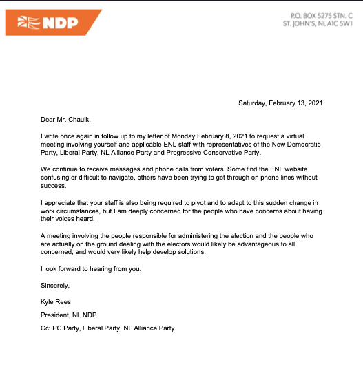 NLNDP's tweet photo. The @NLNDP is requesting an all-party meeting with the Chief Electoral Officer to find solutions to the concerns of voters. 

READ MORE: https://t.co/cwktnYiEwc

#nlpoli #nlndp #fightingforyou https://t.co/wPzhuchKUu