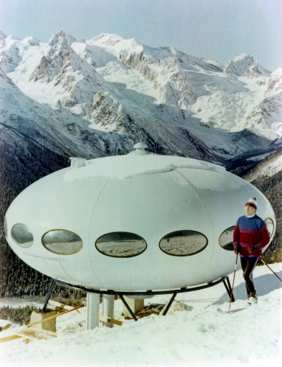 The Futuro was a round prefabricated house initially designed as a ski chalet. Quick to build and easy to heat it reflected the optimism of the times.