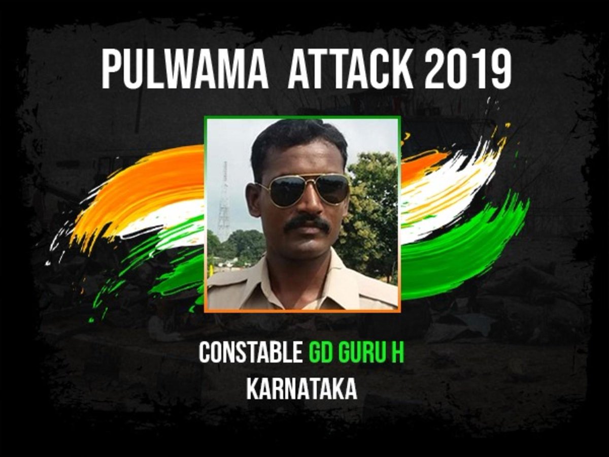 Pulwama immortals -10Salutes toCONSTABLE GD GURU Hailing from Maddur, Mandya  #Karnataka Constable Guru immortalized himself when  @crpfindia convoy was targeted by terrorists in  #PulwamaHis demise came as a shocker to his family #ಕರುನಾಡ_ವೀರರು  #KnowYourHeroes