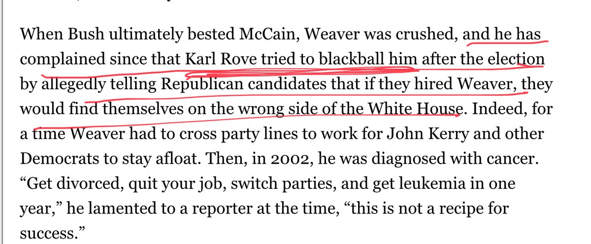 Rove recently said he told people about Weaver, but no one would believe him. They thought he was just dogging a competitor