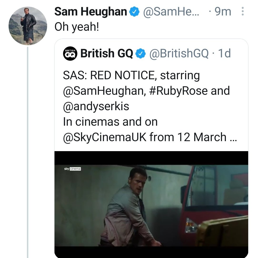 British GQ also mentions the thrilling  #SASRedNotice trailer! Seeing Sam in a leading role of a well written action movie is a dream come true! Cannot wait to meet Sam's Tom Buckingham! Give the trailer a  on YT! SAS Red Notice | First Look |Sky TV