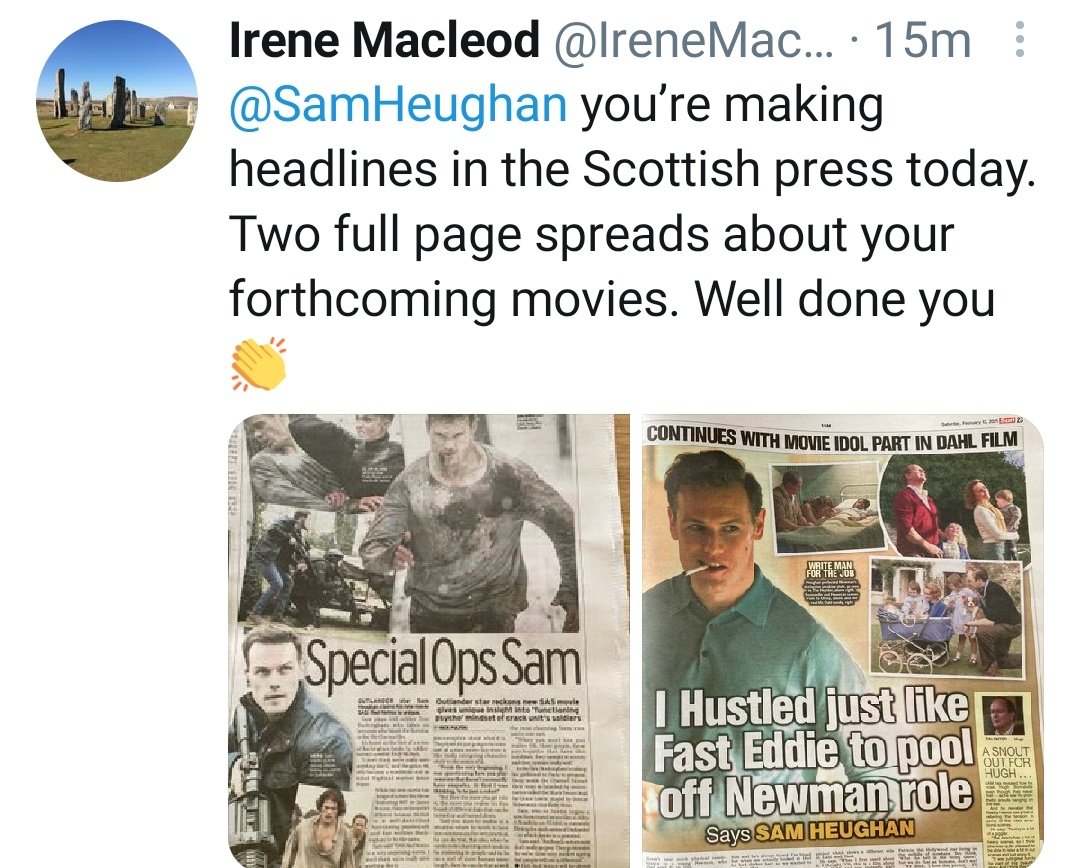 And, of course, some more written Press covering Sam's upcoming movies, thx to  @IreneMacleod12! Also a bid THANK YOU to amazing  @MakkOlga for all the info! And adding an amazing tweet from  @visicilia because i agree with it all!  #SamHeughan #sasrednotice  #ToOlivia