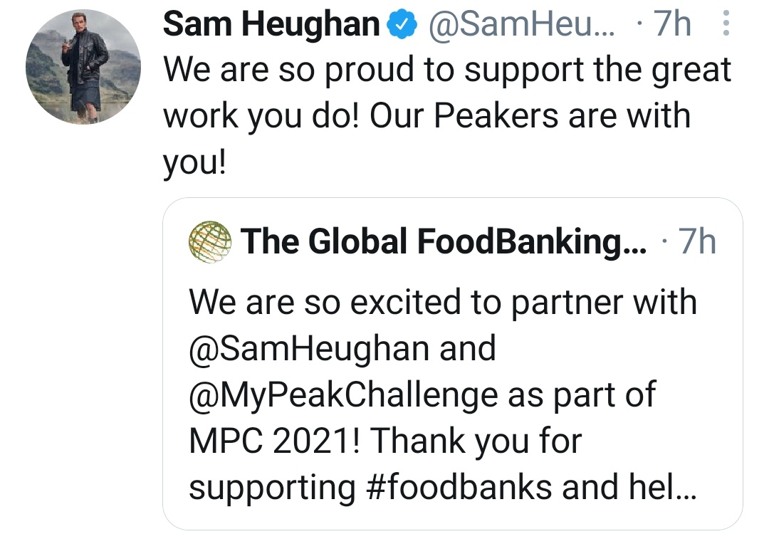 Continuing with Sam's MPC and their supporting The Global Food Banking (so very proud to be able to be a small part of this) and adding Mr. Snow Man himself, melting our hearts since 1980 #SamHeughan