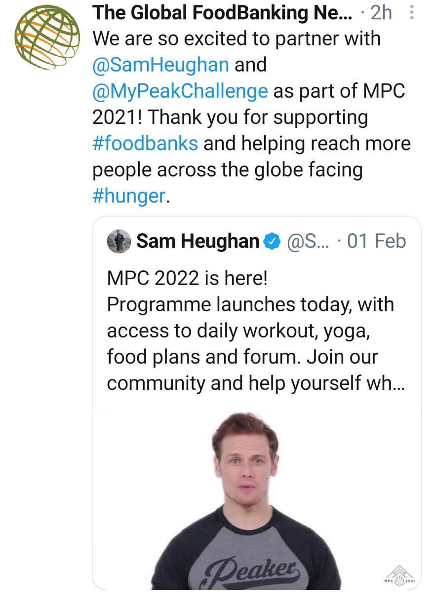 Continuing with Sam's MPC and their supporting The Global Food Banking (so very proud to be able to be a small part of this) and adding Mr. Snow Man himself, melting our hearts since 1980 #SamHeughan