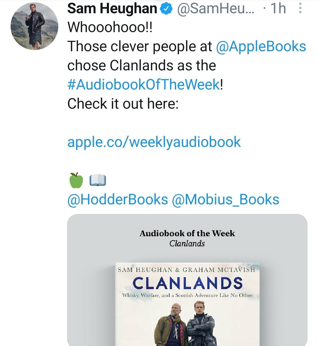 Continuing with the incredible and well deserved success of the  #ClanlandsAudiobook that was chosen by  #AppleBooks as the Audiobook of the week! Well done, Mr. Bestselling author! https://twitter.com/Elara38/status/1331358350035066882?s=19