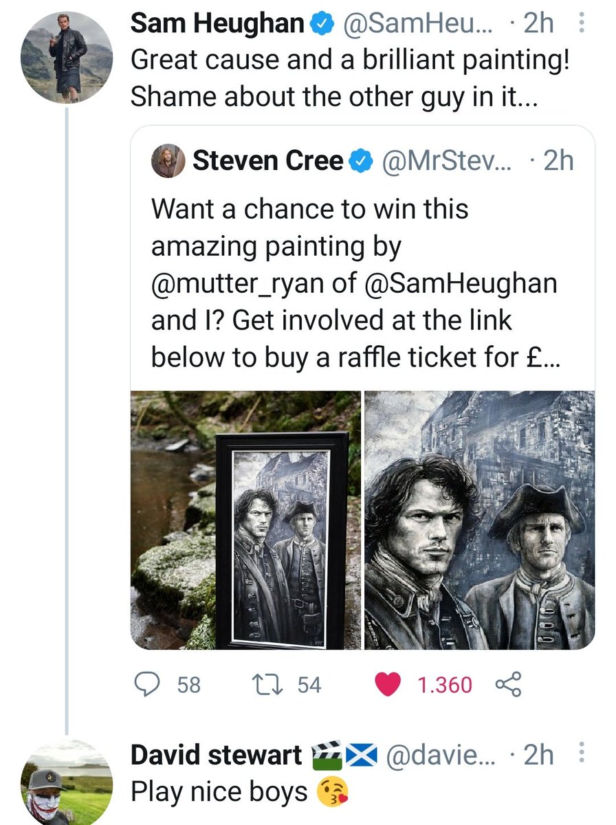Another great initiative from  #StevenCree auctioning a beautiful paiting to raise money for Cash for Kids.  #SamHeughan
