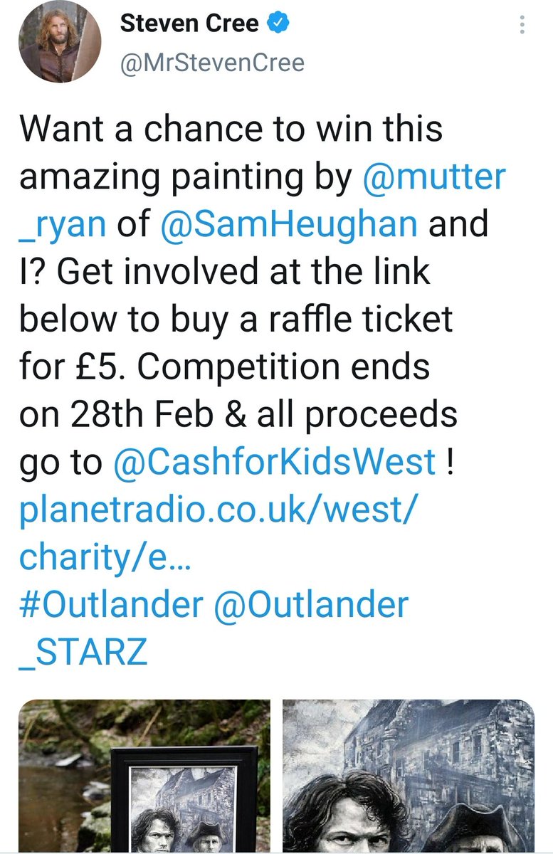Another great initiative from  #StevenCree auctioning a beautiful paiting to raise money for Cash for Kids.  #SamHeughan