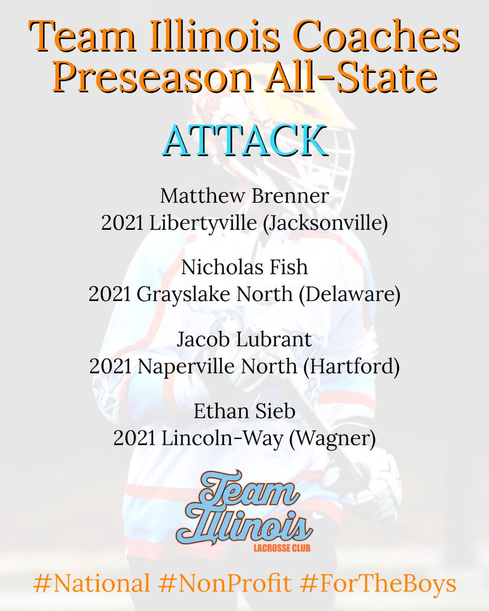 💪CONGRATS to our preseason All-State attackmen, as voted on by the Team Illinois coaches network, a group comprised of many of the top HS and college coaches in Illinois.  

To see the full list, head to teamillinoislax.com or FOLLOW us!

#National #NonProfit  #ForTheBoys