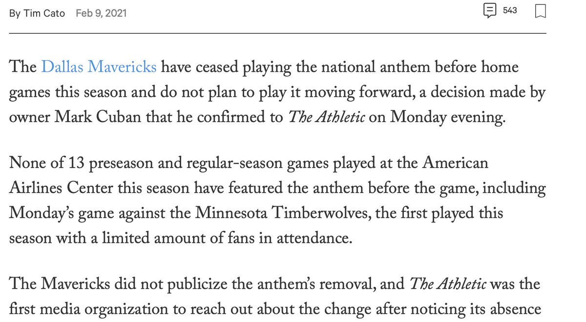 You know what happened at the same time? Mark Cuban, famous media figure, owner of the Dallas Mavericks (NBA ) decided to stop playing the national anthem before games. He also publicly supported Kaepernick and BLM. Paywalled, but it's here  https://theathletic.com/2376670/2021/02/09/dallas-mavericks-anthem-nba-mark-cuban/