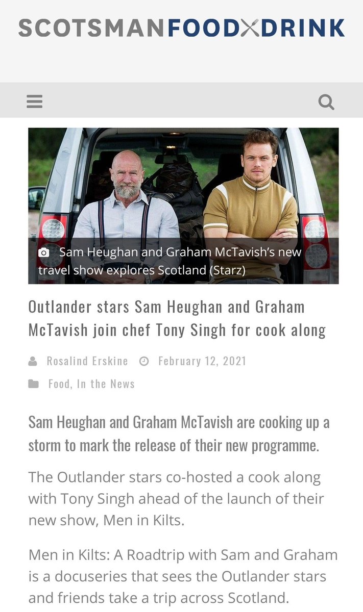 More  #MenInKilts articles, this time from TvFanatic, The Scotsman Food & Drink, Den of Geek and Amazon Adviser #SamHeughan  #GrahamMcTavish