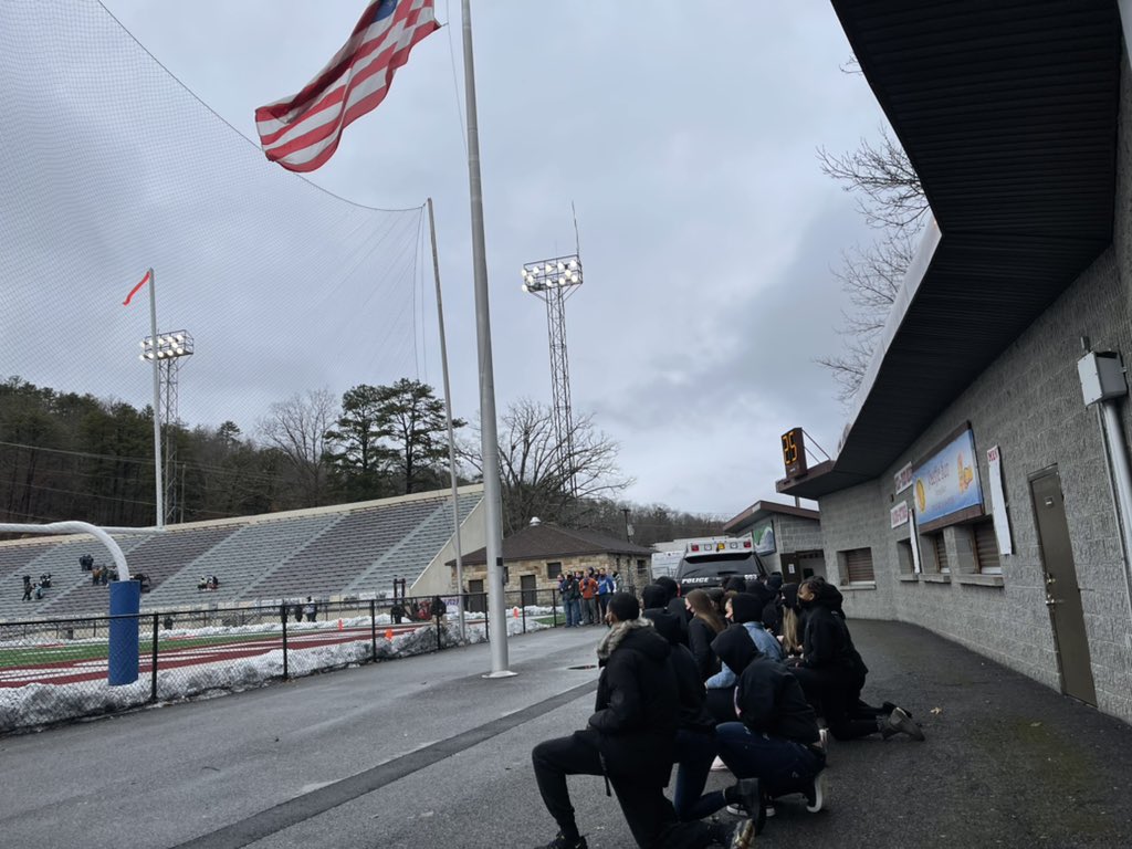 HAPPENING NOW: Before the @BCRamsFootball game today, @blfdcollege students protested during the national anthem. <a href="/WVVASPORTS/">WVVA Sports</a> <a href="/WVVA/">WVVA News</a>