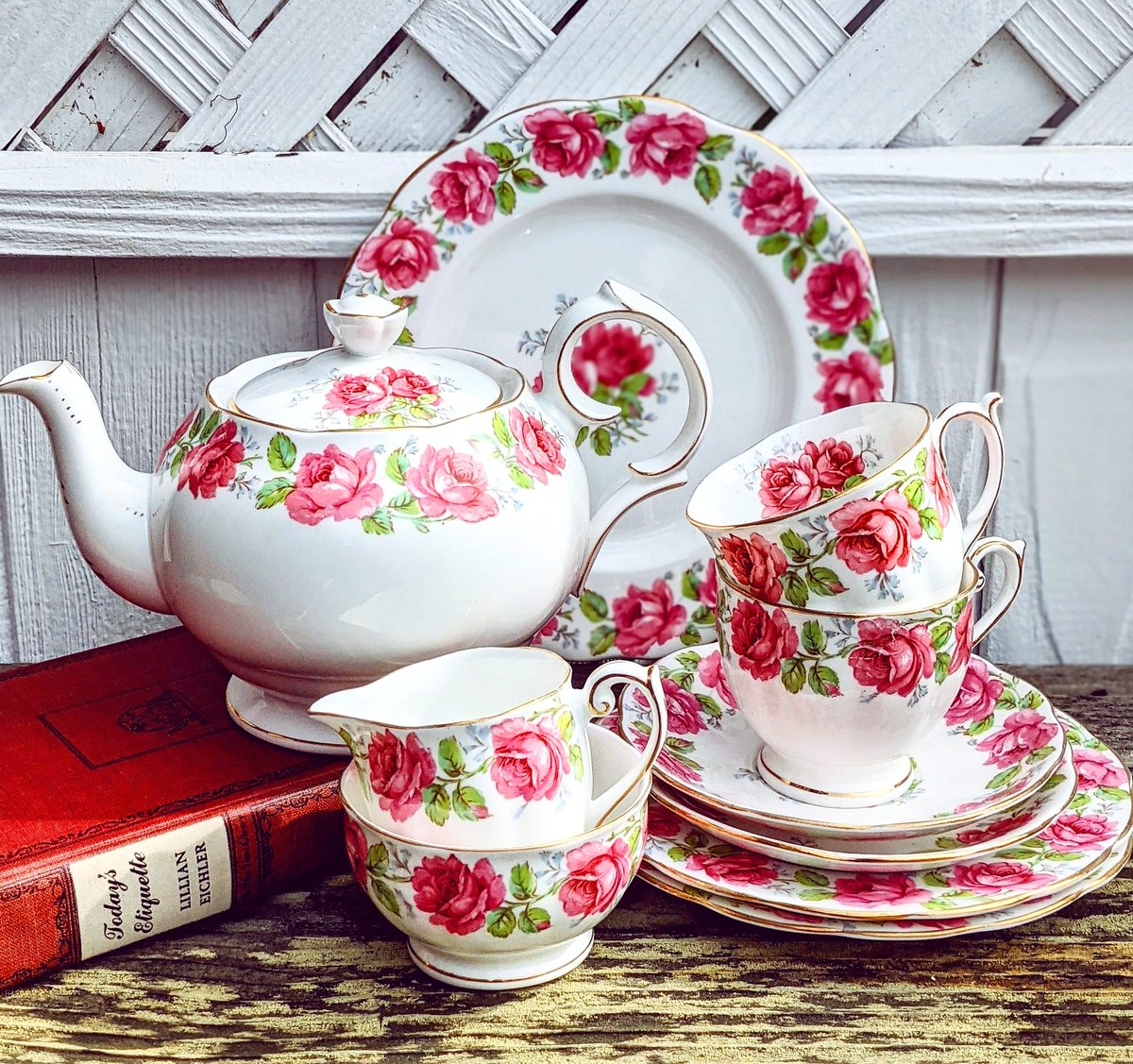 cupandcarriage's tweet photo. The weather was not as kind as I'd hoped to show off this sweet Lady Alexander Bone China teaset but I did it anyway! It's too sweet and Valentine's themed to not share today! It will be staying with me for awhile but who knows! #teapot #teaset #bellchina #ladyalexander #teaparty https://t.co/aTQDg3TTVe