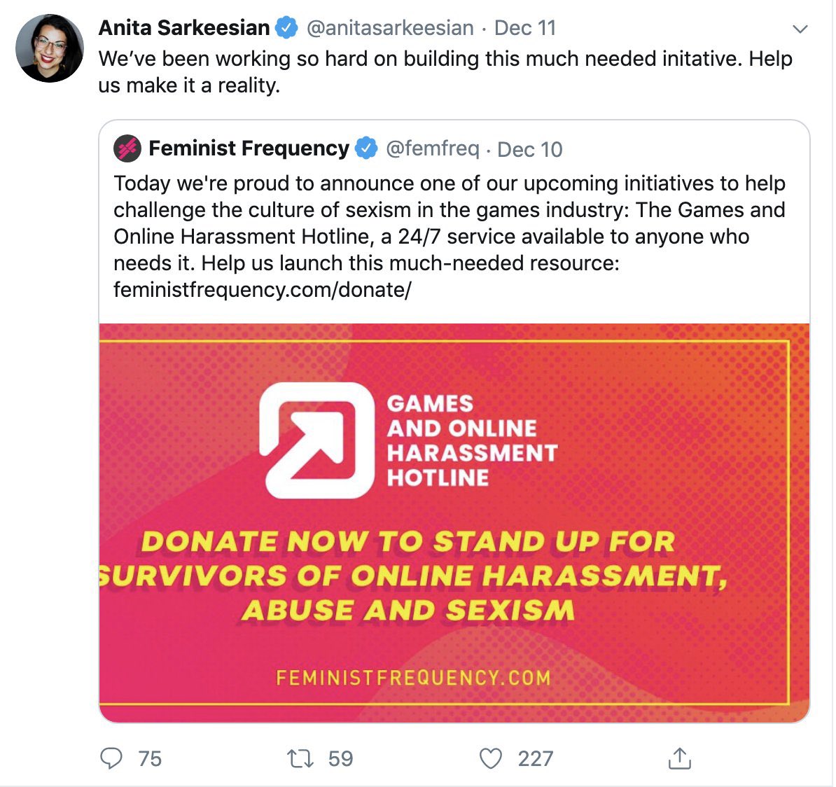 Wanna talk relationships?Remember the time you were begging for femfreq funds while taking a lavish vacation only mere weeks before announcing a European speaking tour (do you still get 20k+ per speech?), all while your long time cohost/friend was struggling to stay afloat?  https://twitter.com/anitasarkeesian/status/1360625649245847553