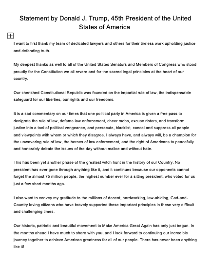 albamonica's tweet image. TRUMP statement post-acquittal