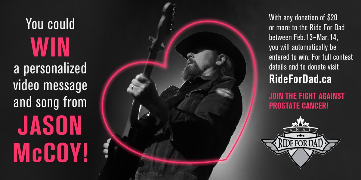 Win a personal song and message from Jason McCoy!
Help support ground breaking research and important awareness messaging with a donation and you could win a personal gift from Jason.
Donate today to win at RideForDad.ca