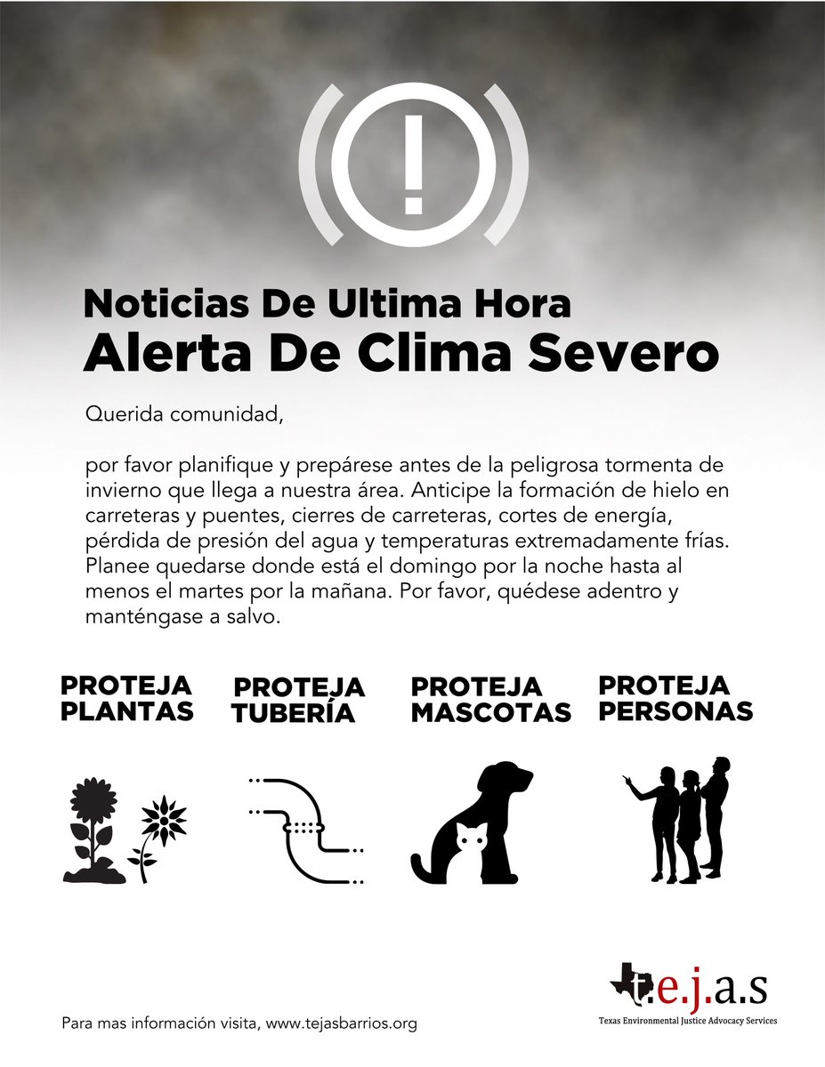 tejasbarrios's tweet photo. #localbreakingnews Governor Abbott Issues Disaster Declaration, the winter storm hitting Texas this weekend can be as serious as a Category 5 Hurricane. Please prepare and think of the 4P's. Plants, Pipes, Pets, People. https://t.co/jSUEdNZeQa