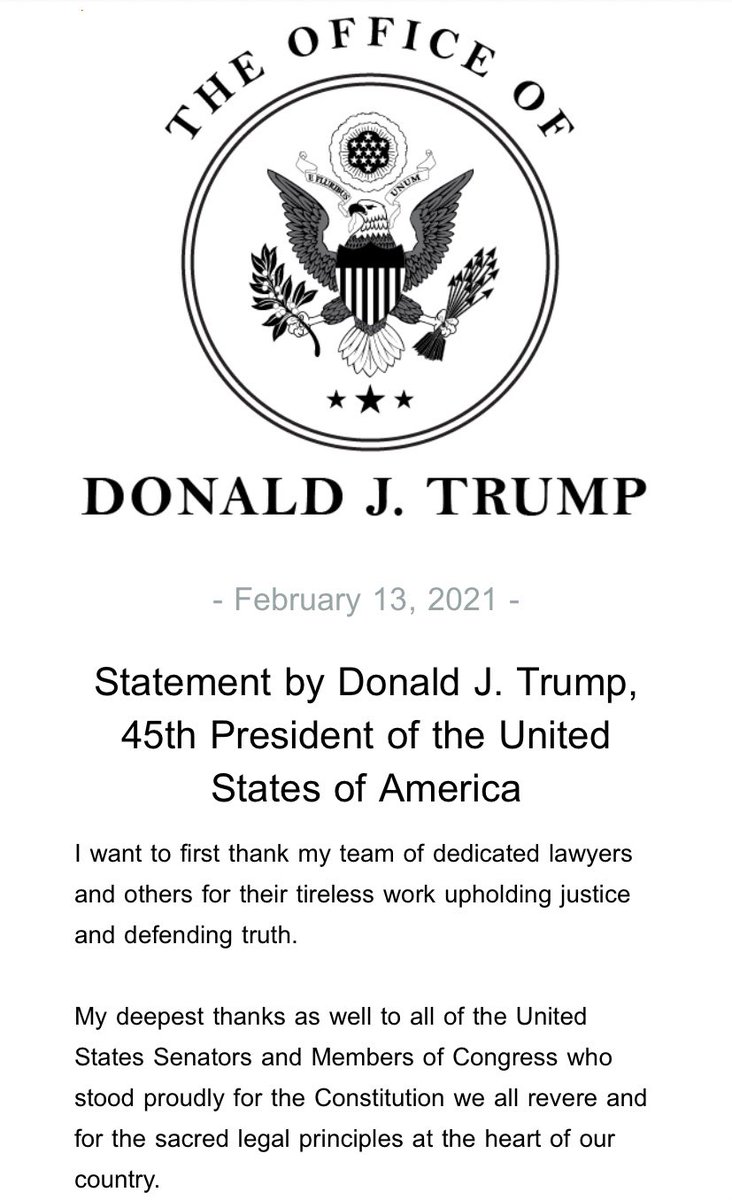 JackPosobiec's tweet photo. BREAKING: 45th President Trump releases statement on Senate acquittal

“Our movement to Make America Great Again has only just begun” https://t.co/8BMWblySws