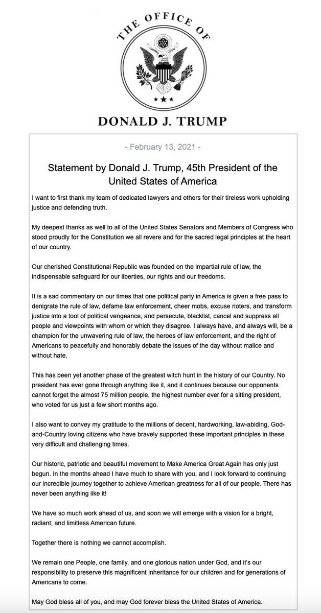 TrumpWarRoom's tweet image. Statement by Donald J. Trump, 45th President of the United States of America: