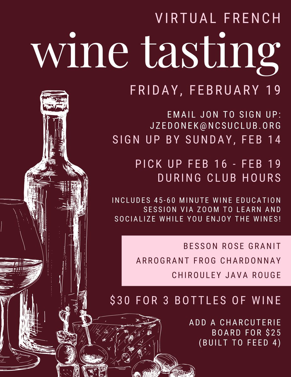 Last Chance to sign up for the Wine Tasting. Sign up Now!