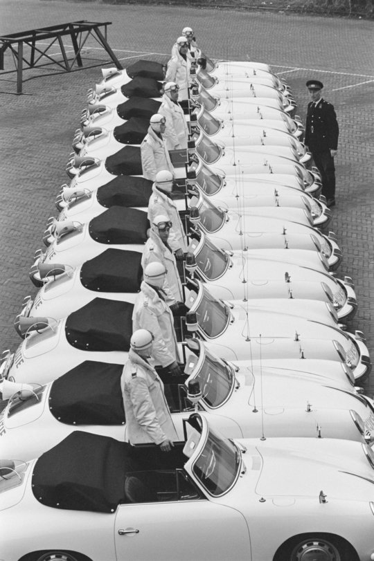 No, these aren't henchmen of Ernst Stavro Blofeld lined up in their white Porsche convertibles. This is Sam Presser's shot of the Dutch National Police Corps in their fancy rides.