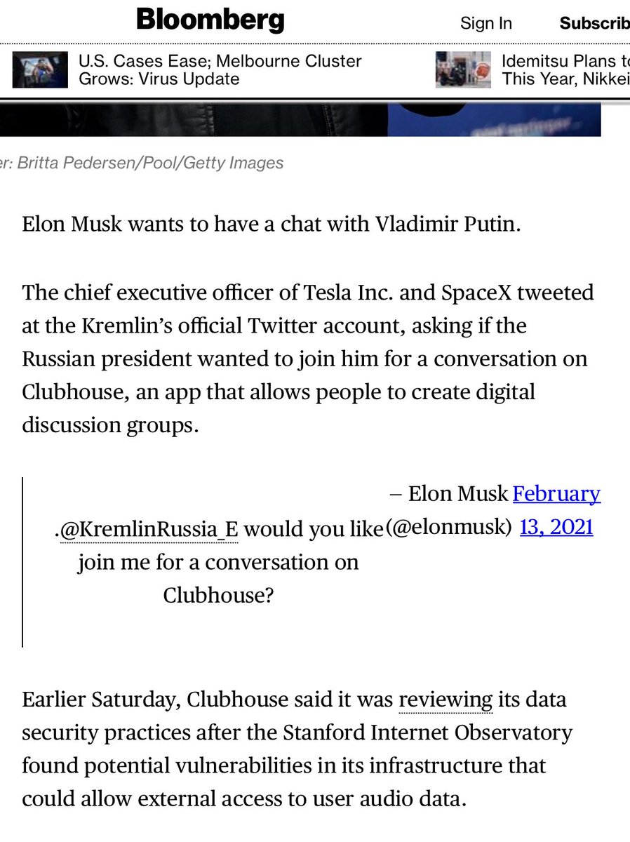 Elon Musk Asks Kremlin for a Talk on the Clubhouse App https://flip.it/l4EPXy&nbsp; /sure, this is lawless, but otoh I’m not sure there is a better way to encourage  @StateDept & US intelligence services to pay attention to what is happening on the app?