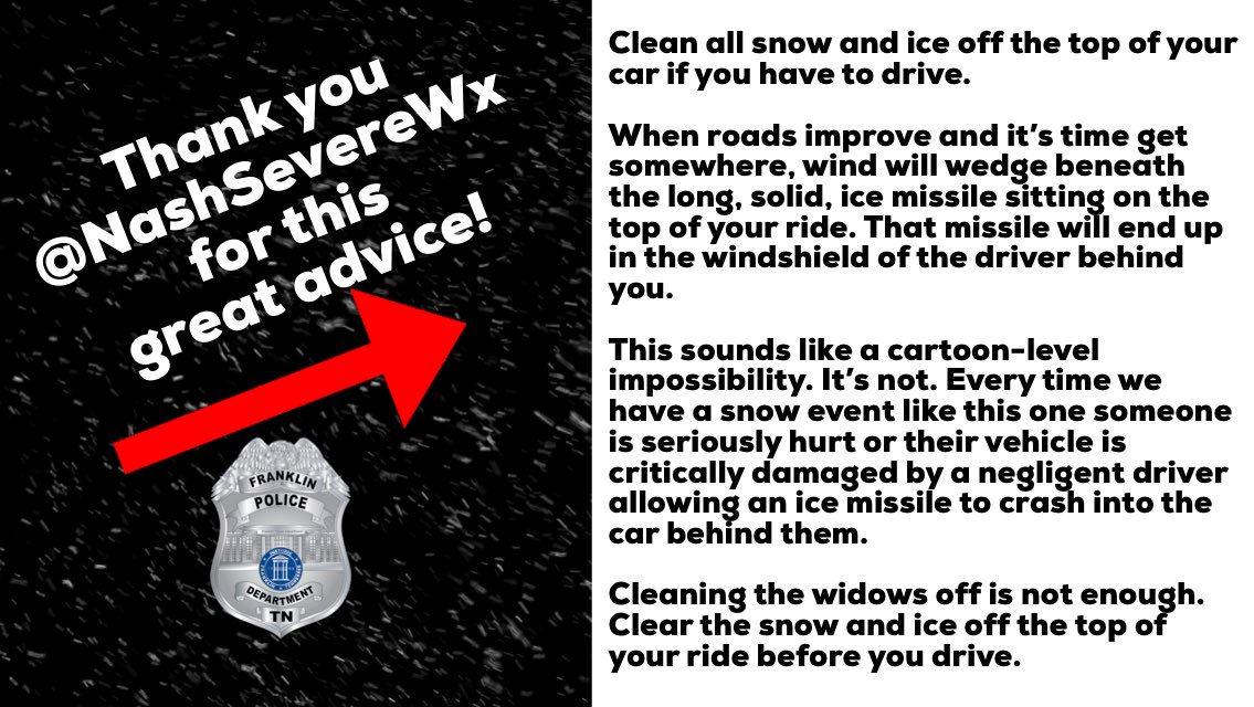 Thank you <a href="/NashSevereWx/">NashSevereWx</a> for this #truth. Stay safe, stay warm #FranklinTN‼️ 🌬 ❄️ 🧊 🥶 

And please, PLEASE slow way down tonight. We saw some icy roads today and there could be some unexpected slick spots out there tonight ... so be careful, you matter.