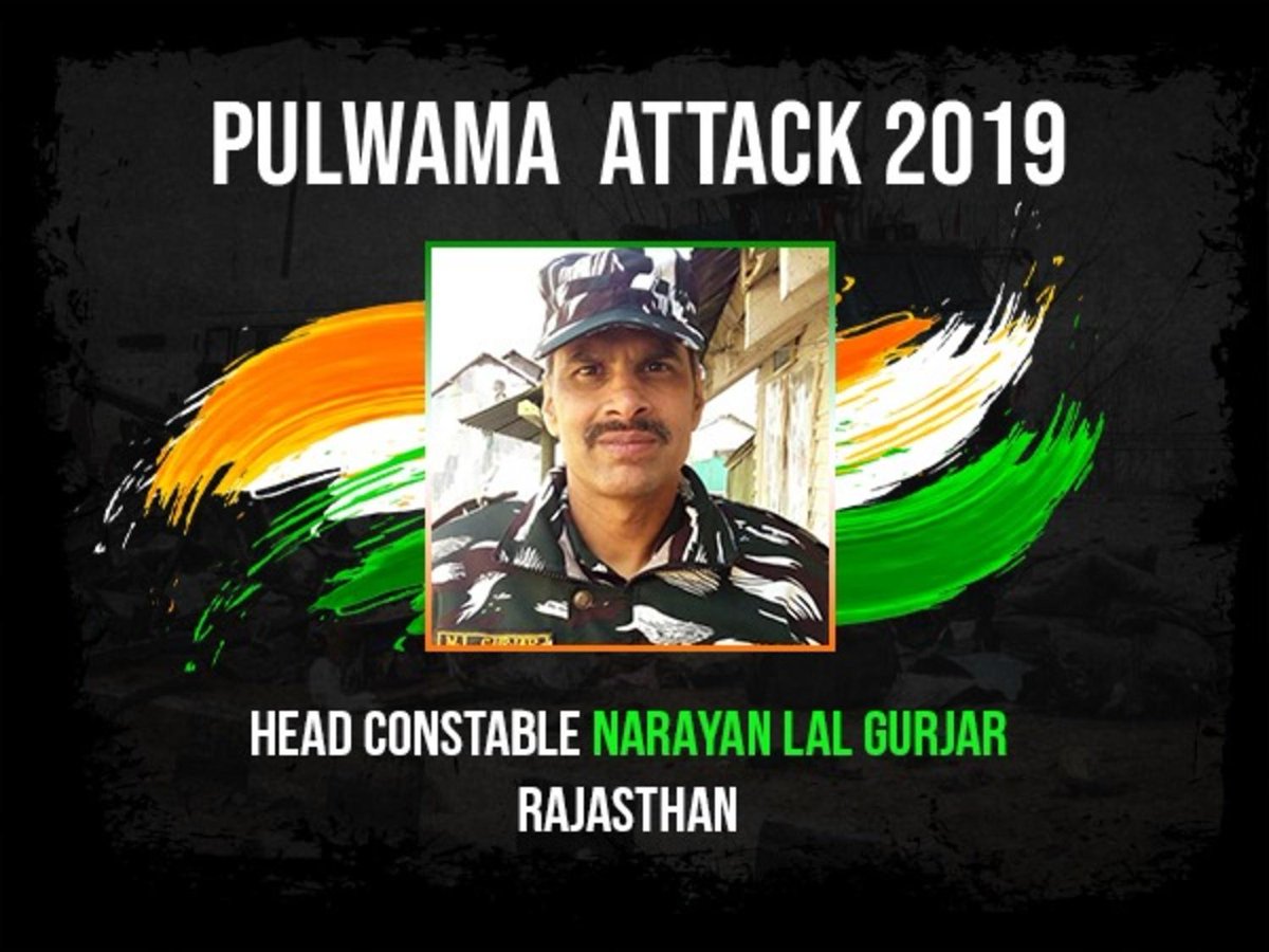 Pulwama immortals-11Salutes to,HEAD CONSTABLE NARAYAN LAL GURJARFamily is proud of him. daughter n son miss their father but they know his sacrifice will be respectedHead constbale Narayan Lal hailed from Binol Village  #Rajasthan  #KnowYourHeroes