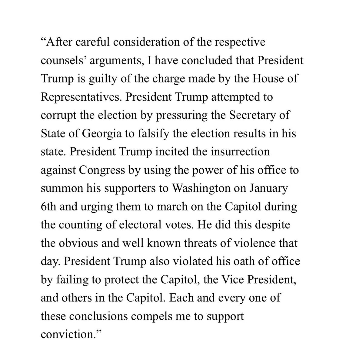 My statement on today’s impeachment vote: