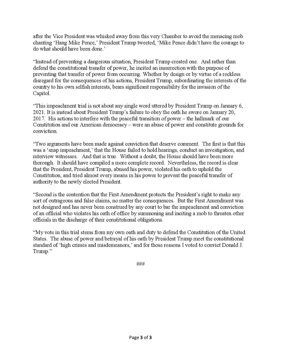 SenatorCollins's tweet image. My statement on the Article of Impeachment:

youtube.com/watch?v=J4mpP7…