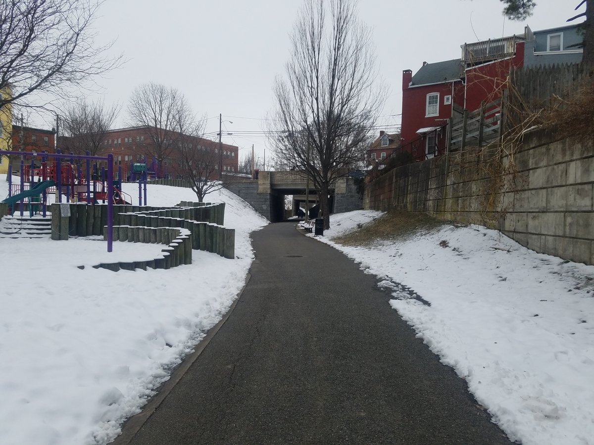 But there was a track that swung down into the city. I imagine it was for freight, and it has been taken out. Part of it is now a linear park, but parts of it are evidenced by buildings that are angled from the road. But they are perfectly aligned with the track right of way.